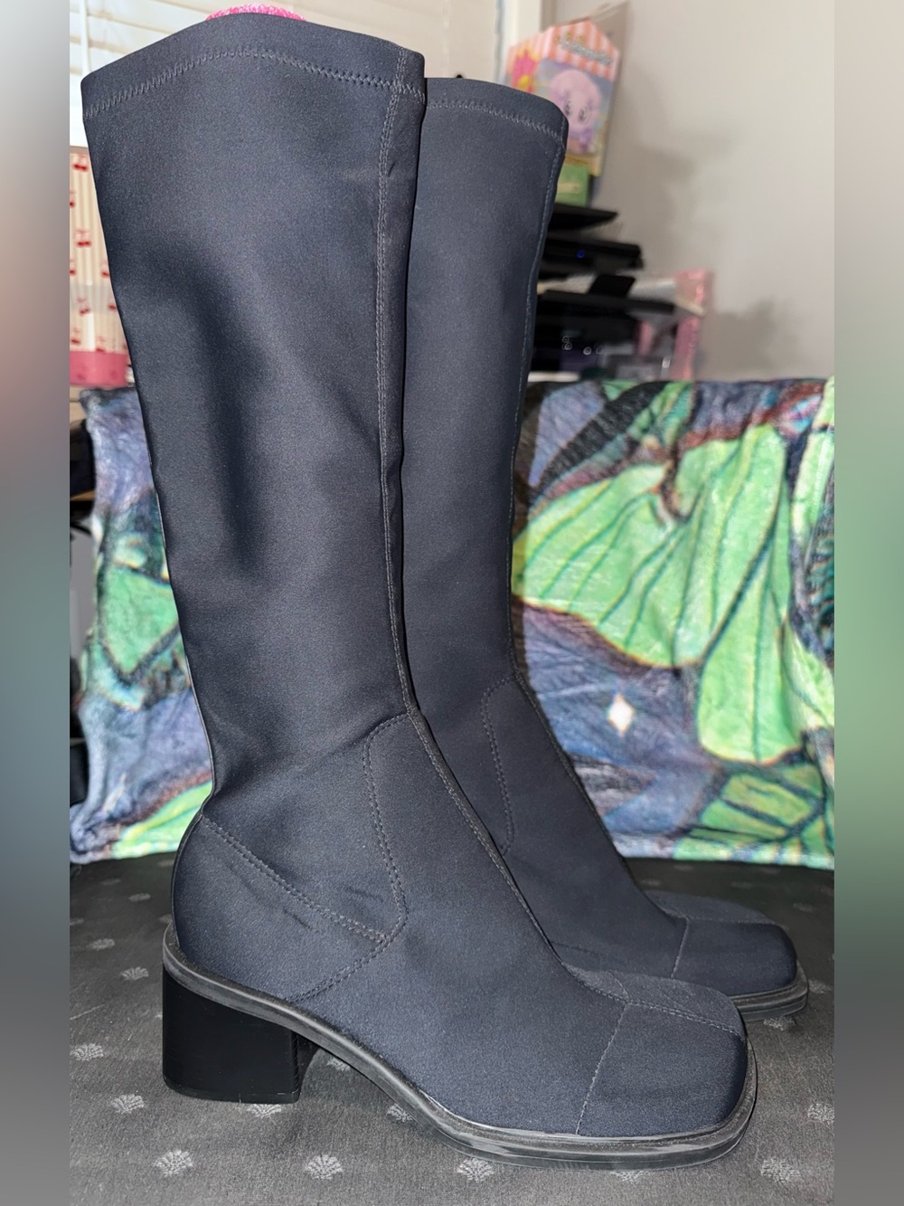 Tommy Hilfiger Black Stretch Knee-High Block Heel Boots